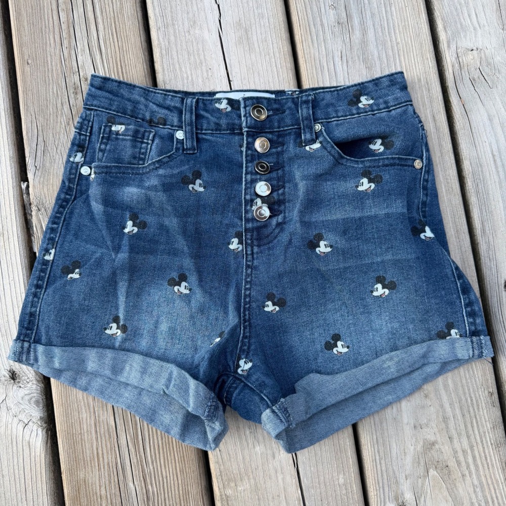 Disney Parks Mickey Mouse Denim Shorts Blue High Waisted Button Fly Size 3